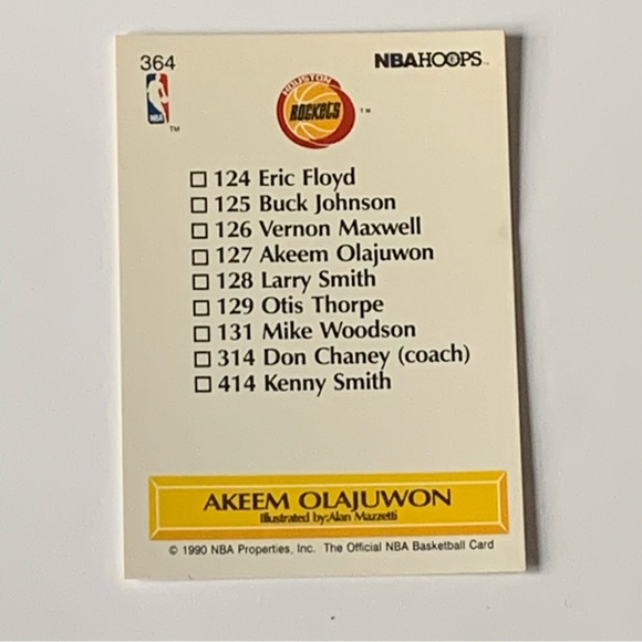 1990 NBA HOOPS Houston Rockets Hakeem Olajuwon Checklist #364 - Picture 3 of 3